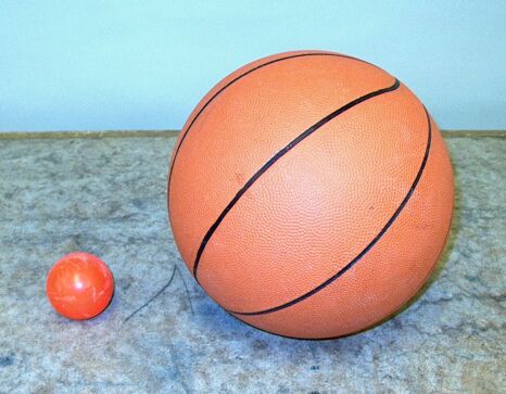 Drop small ball on large ball