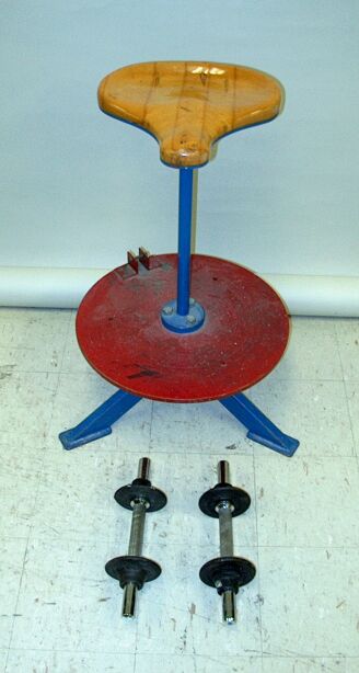 Rotatable stool, dumbbells
