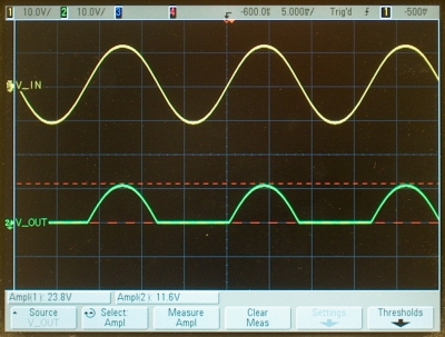 Half-wave rectifier output, unfiltered