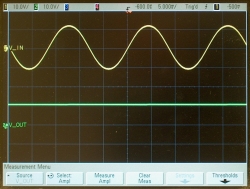 Half-wave rectifier output, filtered with a 10-&mu;f capacitor