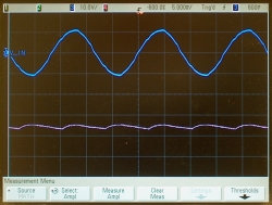 Full-wave rectifier output, filtered with a 0.1-&mu;f capacitor
