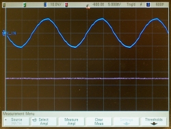 Full-wave rectifier output, filtered with a 10-&mu;f capacitor