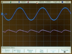 Bridge rectifier output, filtered with a 0.1-&mu;f capacitor