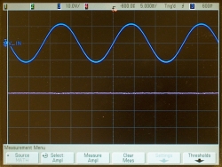 Bridge rectifier output, filtered with a 10-&mu;f capacitor