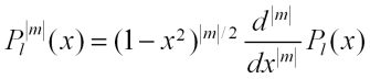 P-sub-l-superscript-absolute value of m, of x, equals quantity 1 minus x-squared raised to one-half the absolute value of m, times d-to-the-absolute-value-of-m by dx-to-the-absolute-value-of-m, P-sub-l of x